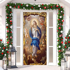 Aperturee - Gold Holy Woman Cute Baby Merry Christmas Door Cover