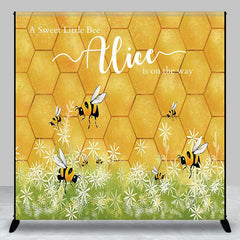 Aperturee - Gold Honey Bees Flower Custom Baby Shower Backdrop