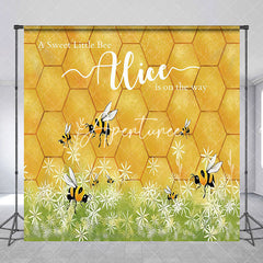 Aperturee - Gold Honey Bees Flower Custom Baby Shower Backdrop