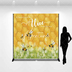 Aperturee - Gold Honey Bees Flower Custom Baby Shower Backdrop