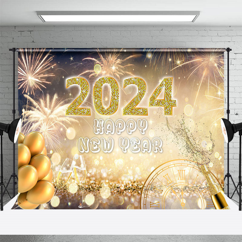 Aperturee - Gold Light Spark Cute 2023 Happy New Year Backdrop