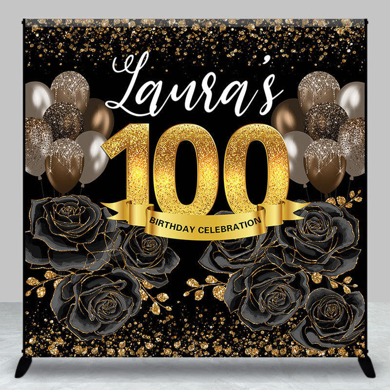 Aperturee - Gold Luxury Black Rose Custom 100th Birthday Backdrop