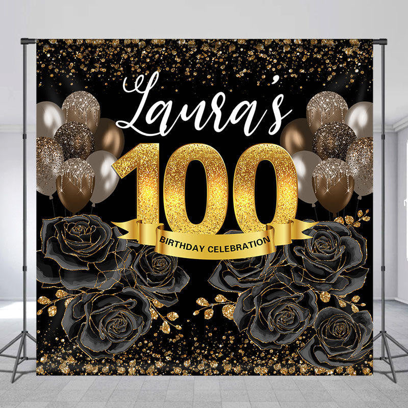 Aperturee - Gold Luxury Black Rose Custom 100th Birthday Backdrop