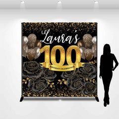 Aperturee - Gold Luxury Black Rose Custom 100th Birthday Backdrop