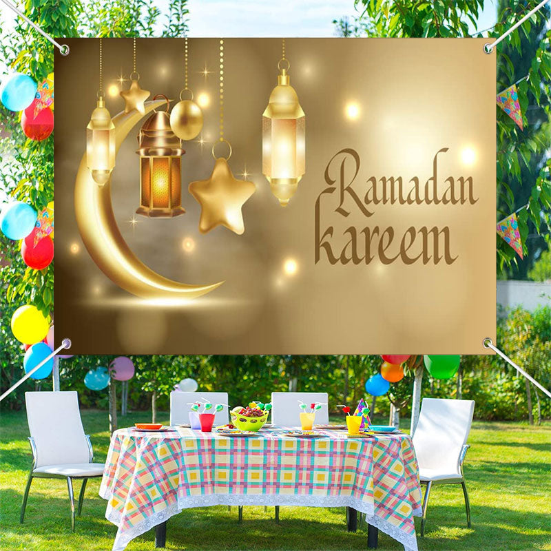 Aperturee - Gold Luxury Moon Star Lantern Bokeh Ramadan Backdrop