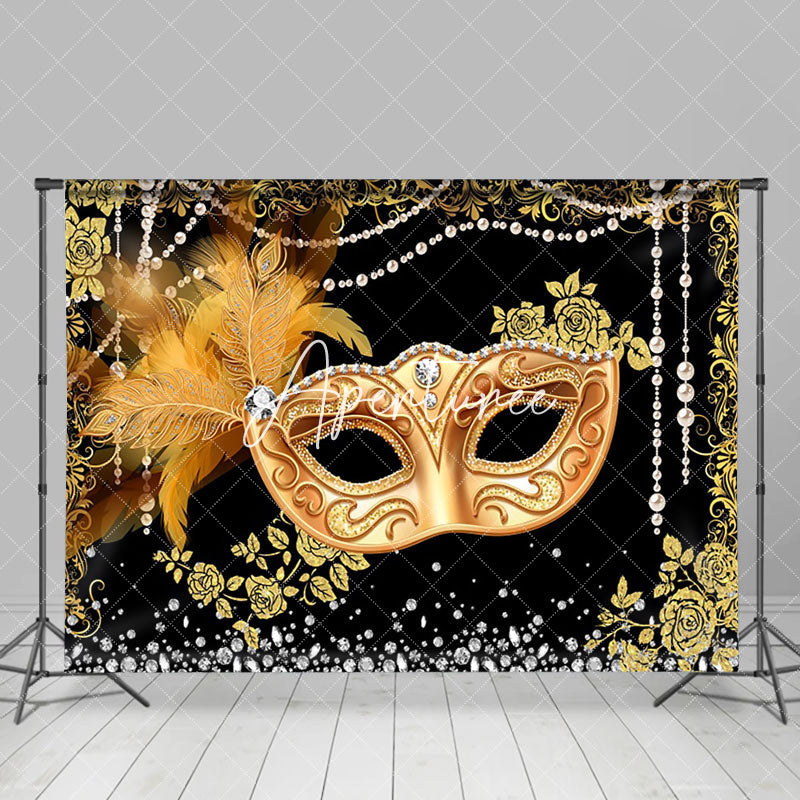 Aperturee - Gold Mask Diamond Pearl Masquerade Party Backdrop