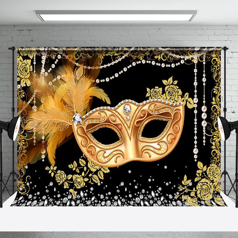 Aperturee - Gold Mask Diamond Pearl Masquerade Party Backdrop