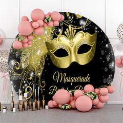 Aperturee Gold Mask Masquerade Birthday Party Round Backdrop