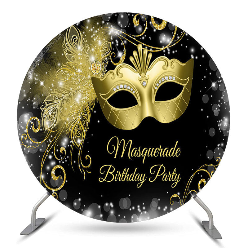 Aperturee Gold Mask Masquerade Birthday Party Round Backdrop