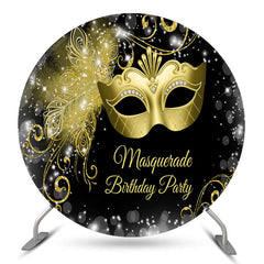 Aperturee Gold Mask Masquerade Birthday Party Round Backdrop