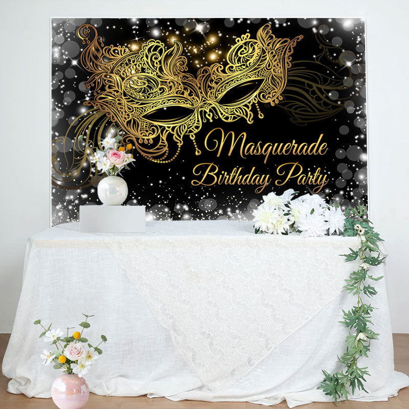 Aperturee - Gold Masquerade Glitter Silver Birthday Backdrop