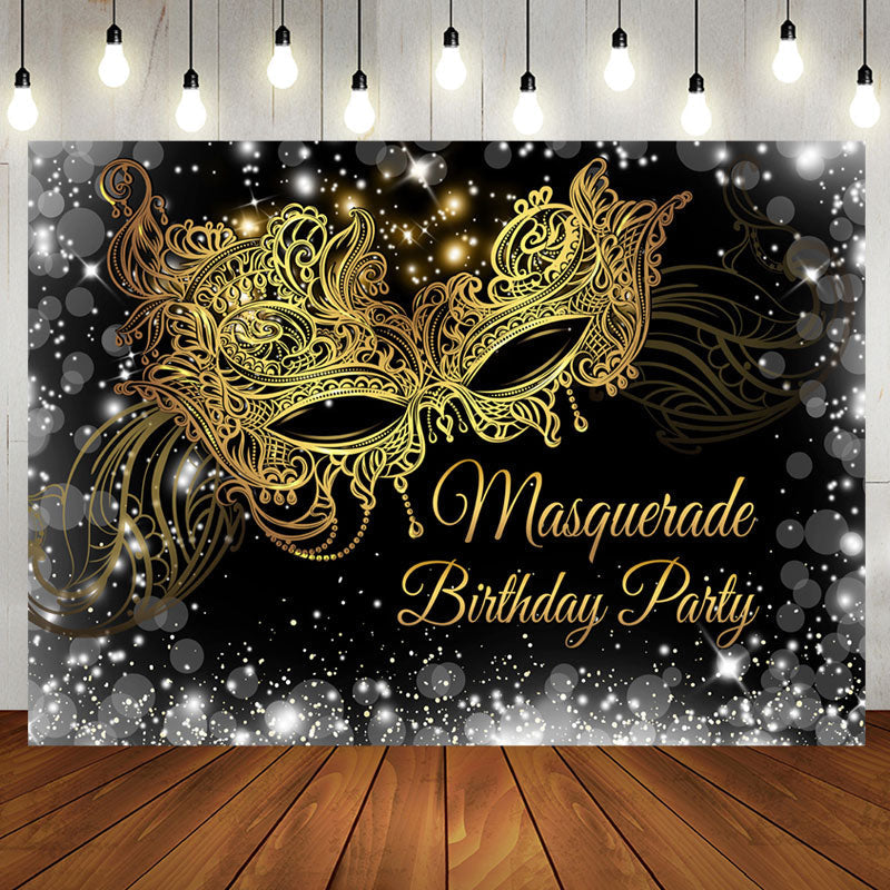 Aperturee - Gold Masquerade Glitter Silver Birthday Backdrop