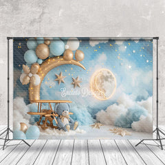 Aperturee - Gold Moon Plane Teddy Bear Backdrop For Cake Smash