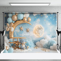 Aperturee - Gold Moon Plane Teddy Bear Backdrop For Cake Smash