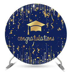 Aperturee Gold Mortarboard Blue Circle Congrats Grad Backdrop