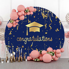 Aperturee Gold Mortarboard Blue Circle Congrats Grad Backdrop