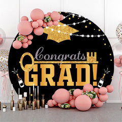 Aperturee Gold Mortarboard Lights Circle Graduation Backdrop