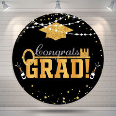 Aperturee Gold Mortarboard Lights Circle Graduation Backdrop