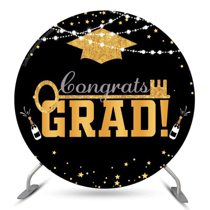 Aperturee Gold Mortarboard Lights Circle Graduation Backdrop