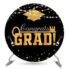 Aperturee Gold Mortarboard Lights Round Congrats Grad Backdrop