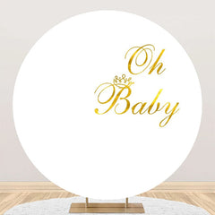 Aperturee - Gold Oh Baby White Round Backdrop For Gender Reveal