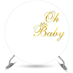 Aperturee - Gold Oh Baby White Round Backdrop For Gender Reveal