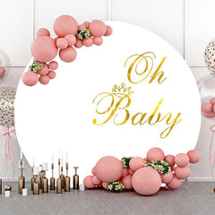 Aperturee - Gold Oh Baby White Round Backdrop For Gender Reveal