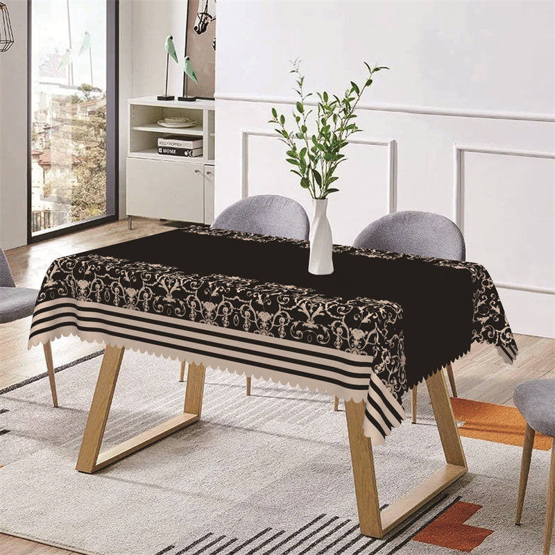 Aperturee - Gold Pattern Black Stripe Retro Rectangle Tablecloth