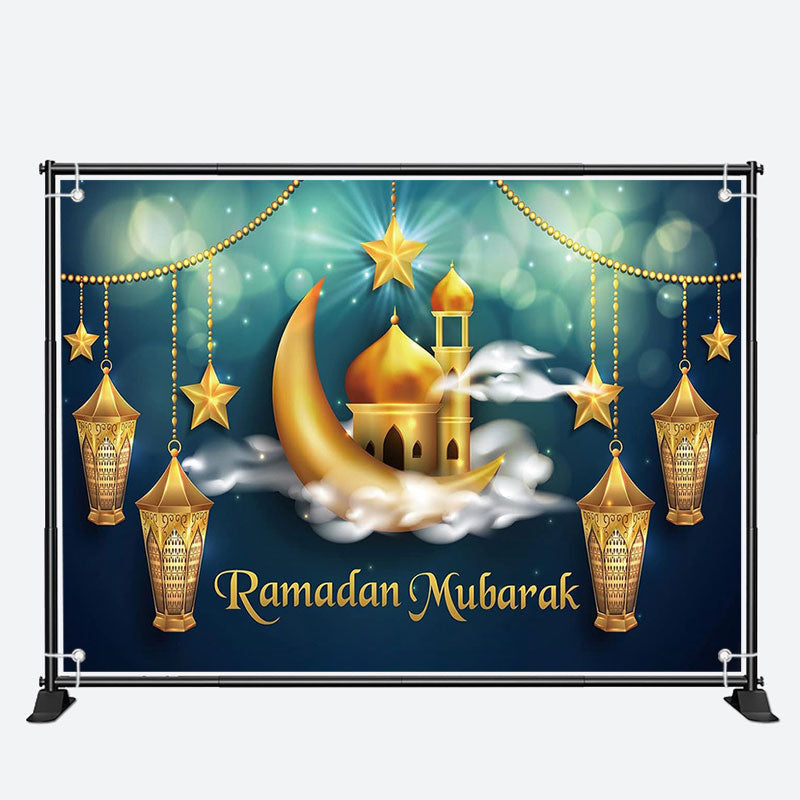 Aperturee - Gold Pendant Lantern Stars Moon Palace Ramadan Backdrop