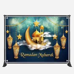 Aperturee - Gold Pendant Lantern Stars Moon Palace Ramadan Backdrop