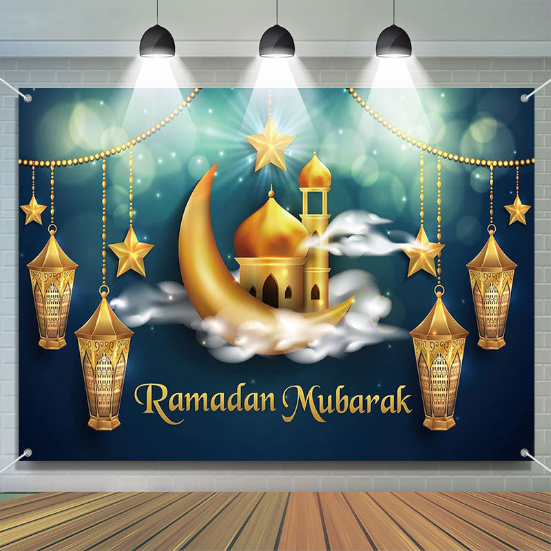 Aperturee - Gold Pendant Lantern Stars Moon Palace Ramadan Backdrop