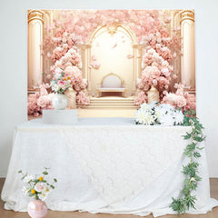 Aperturee - Gold Pink Flower Palace Chair Girl Birthday Backdrop