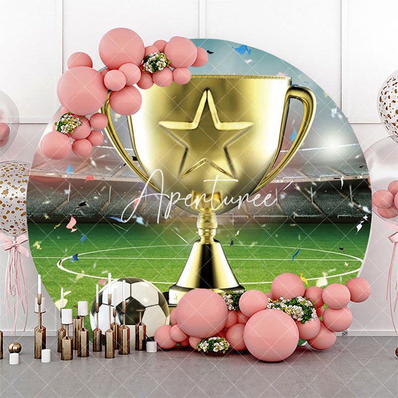 Aperturee - Gold Prize Football Stadium Round Birthday Backdrop