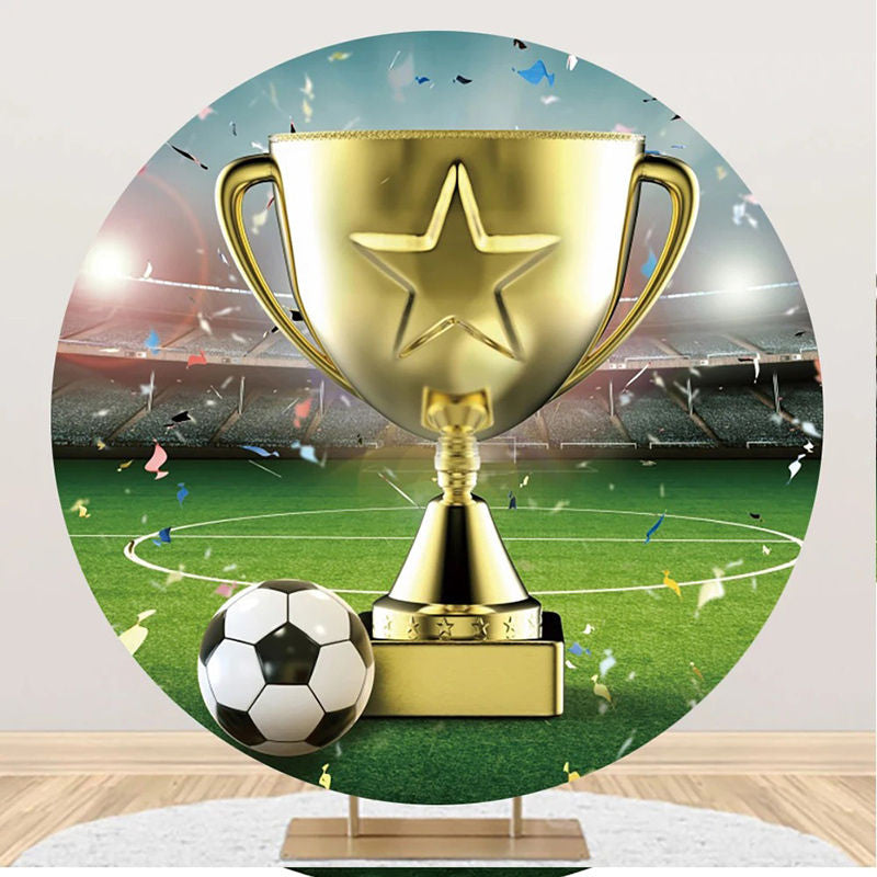 Aperturee - Gold Prize Football Stadium Round Birthday Backdrop