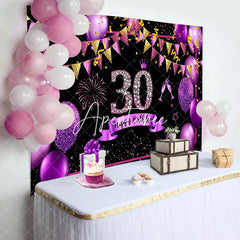 Aperturee - Gold Purple Balloon Glitter 30th Birthday Backdrop