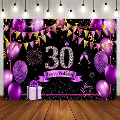 Aperturee - Gold Purple Balloon Glitter 30th Birthday Backdrop