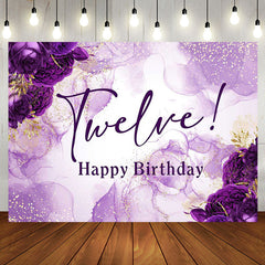 Aperturee - Gold Purple Floral Graceful 12th Birthday Backdrop