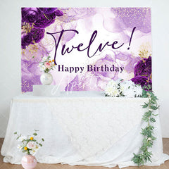 Aperturee - Gold Purple Floral Graceful 12th Birthday Backdrop