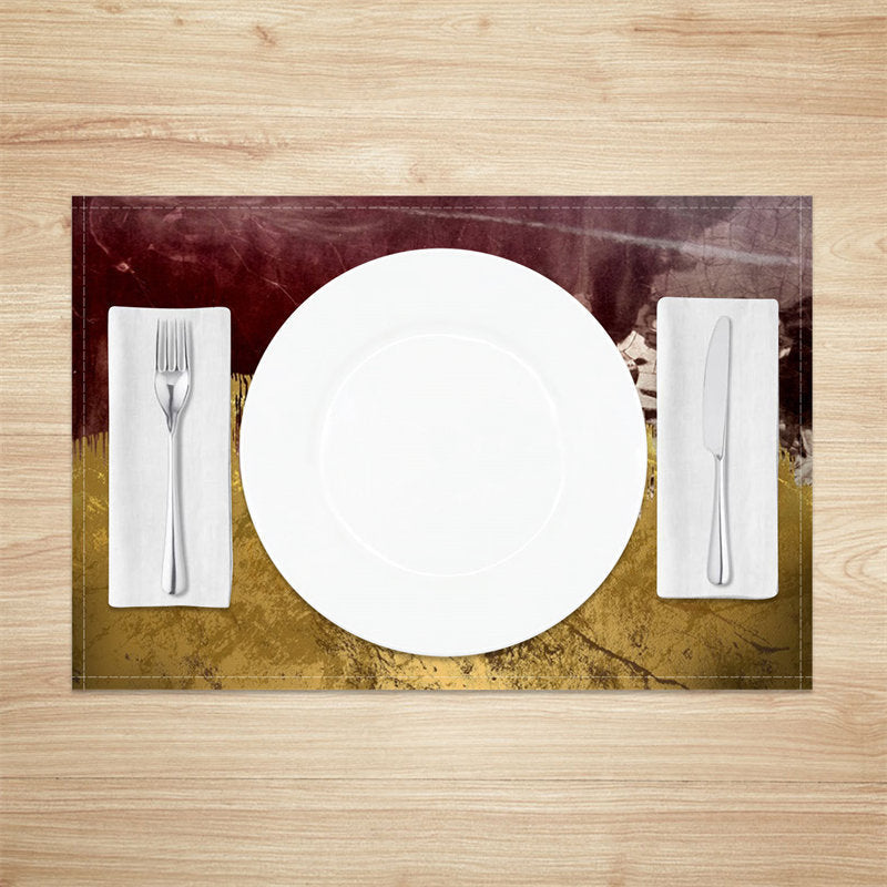 Aperturee - Gold Red Abstract Fabric Dining Set Of 4 Placemats