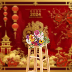 Aperturee - Gold Red Happy Chinese Year Of The Dragon Backdrop