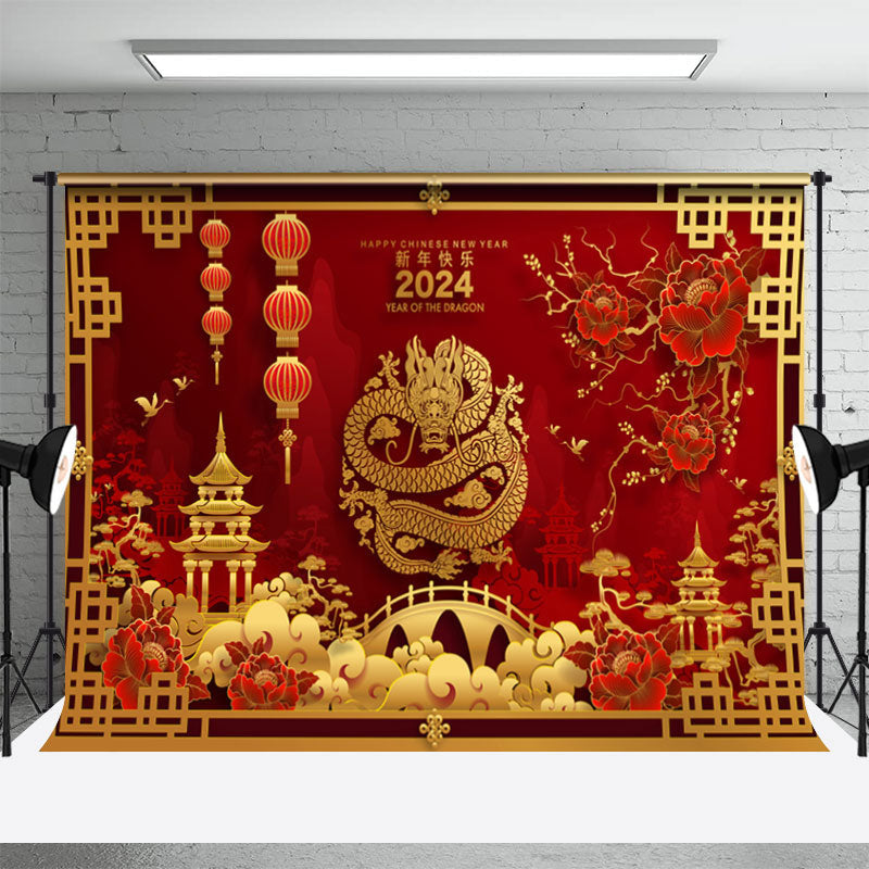 Aperturee - Gold Red Happy Chinese Year Of The Dragon Backdrop