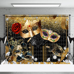 Aperturee - Gold Retro Mask Diamonds Masquerade Dance Backdrop