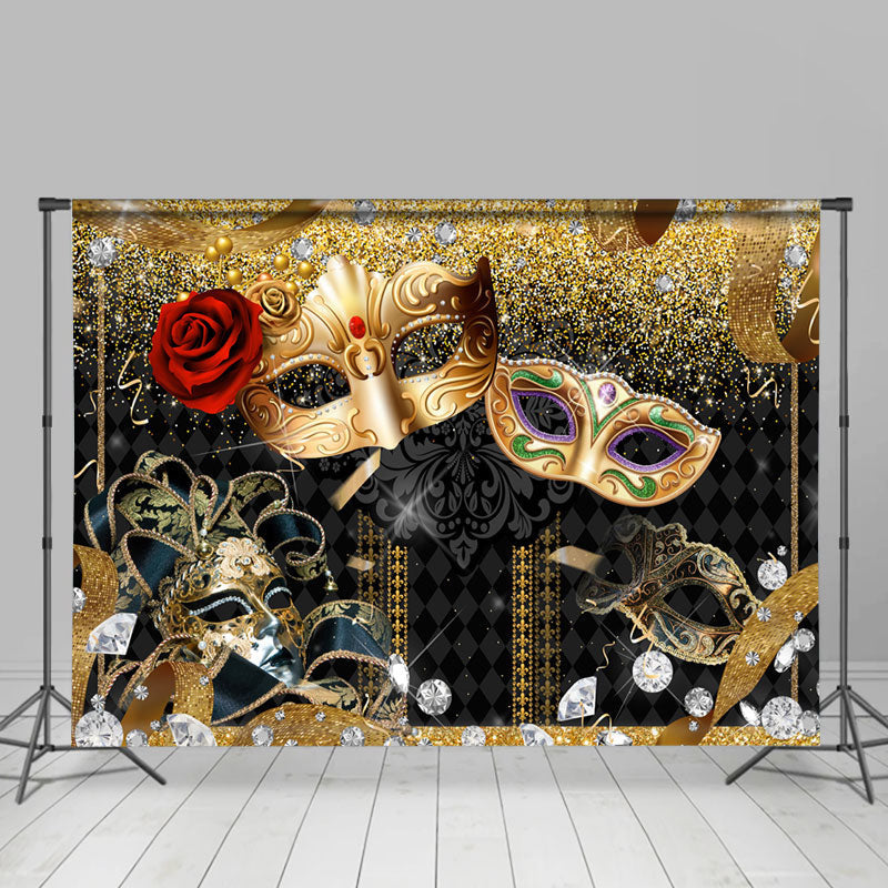 Aperturee - Gold Retro Mask Diamonds Masquerade Dance Backdrop