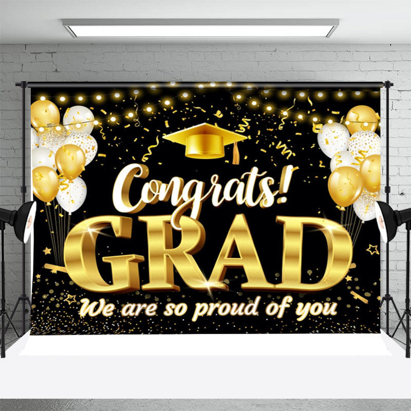 Aperturee - Gold Ribbon Light Bokeh Balloon Graduation Backdrop