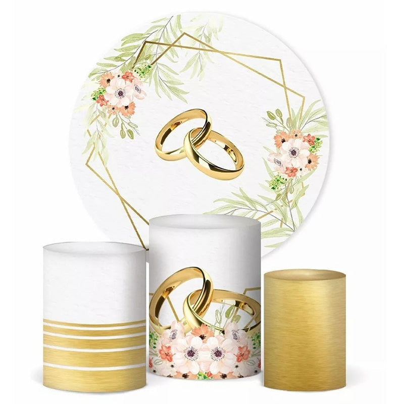 Aperturee Gold Rings Elegant Floral Wedding Round Backdrop Kit