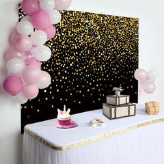 Aperturee - Gold Sequin Glitter Black Happy Birthday Backdrop