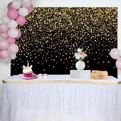 Aperturee - Gold Sequin Glitter Black Happy Birthday Backdrop