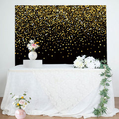 Aperturee - Gold Sequin Glitter Black Happy Birthday Backdrop