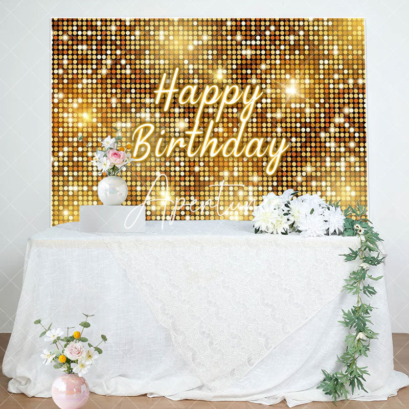 Aperturee - Gold Sequins Sparkle Happy Birthday Party Backdrop