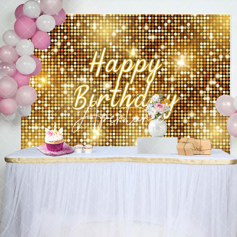 Aperturee - Gold Sequins Sparkle Happy Birthday Party Backdrop